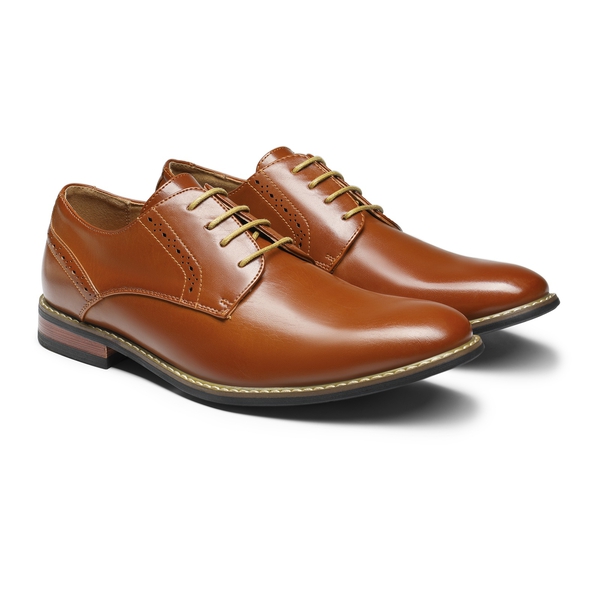 Men's Polished PU Leather Oxford Shoes - BROWN - 5
